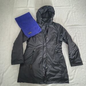 KANUK Parka,Black Hooded Winter Coat, Mid Lengthwith Bonus Kanuk Scarf,  S Large